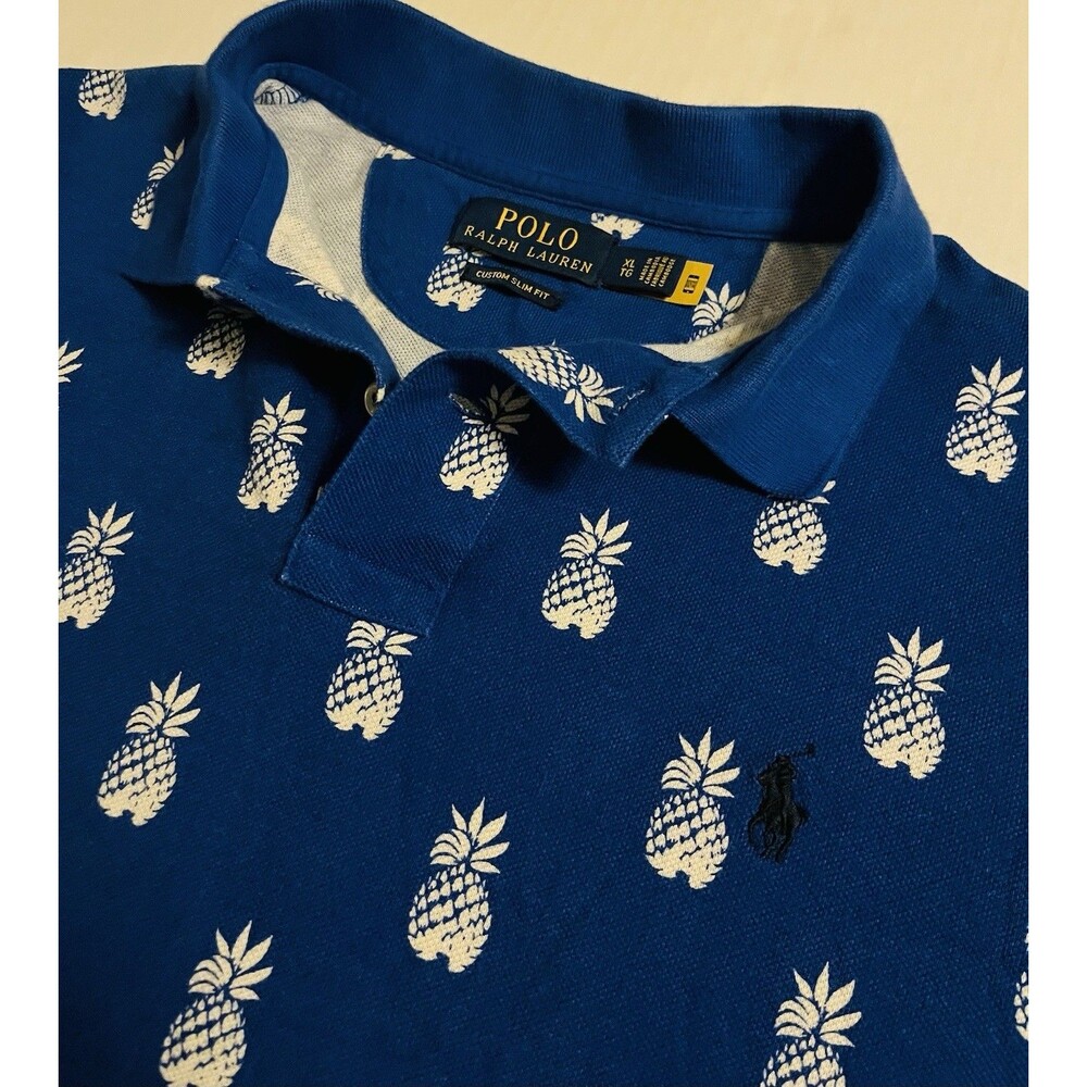 Polo Ralph Lauren Custom Slim Fit All Over Pineapple Print Shirt XL Blue Pony